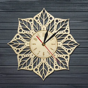 12-дюймовые деревянные настенные часы с 3D рисунком резьбы по цветку Мандалы, настенные часы, Художественная Геометрия, Йога, современные настенные часы для украшения стен