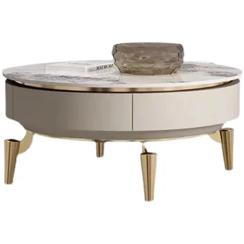 Итальянский светлый роскошный круглый чайный столик из высококачественной каменной плиты в гостиной виллы 2022 современный простой чайный столик с телевизором и шкафом