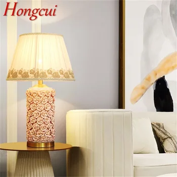 Керамические настольные лампы Hongcui, Розовая Роскошная Латунная ткань, Настольная лампа для дома, Декоративная для гостиной, столовой, спальни