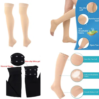 Компрессионные носки Противоскользящие Силиконовые компрессионные чулки с открытым носком, чулки до колена, женские длинные носки с градуировкой формы икр