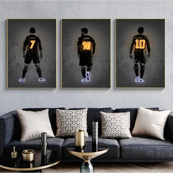 Плакат футбольной звезды Абстрактная неоновая настенная картина для украшения дома в гостиной Подарок мальчикам Легенда футбола Картина на холсте