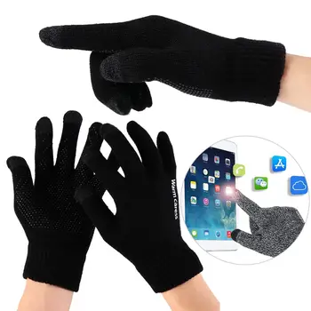 1 Пара мужских женских теплых перчаток, перчатки с сенсорным экраном, Зимние эластичные шерстяные вязаные варежки на весь палец, Велосипедные нескользящие перчатки, подарки