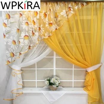 1 ШТ Специальный дизайн ОранжевоЖелтая Короткая занавеска для кухни в Корейском пасторальном стиле Полупрозрачная Дверь Окно Перегородка для гостиной