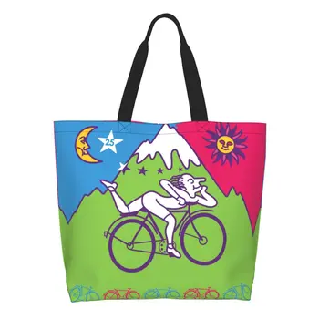 Albert Hofmann LSD Bicycles Day Холщовые сумки для покупок Женские прочные большой емкости для бакалейных товаров Кислотные промокашки для вечеринок Сумки для покупок