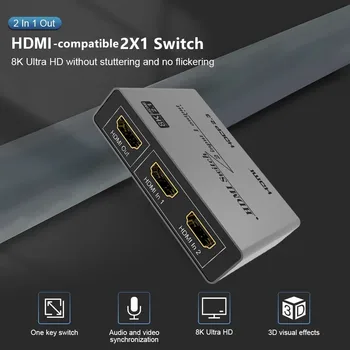 KBT HDMI Совместимый Переключатель 2.1 2 В 1 Выходе Super Speed 48 Гбит/с 8K Switching Adapter с Кнопкой Переключения для HDTV Проекторов