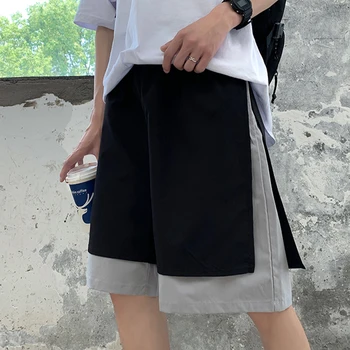 LAPPSTER-Молодежные Корейские Модные Лоскутные Шорты 2023 Летние Мешковатые Графические Шорты Harajuku Color Block Black New In Sweat Shorts
