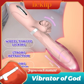 LICKLIP Большой фаллоимитатор Вибратор для женщин, Стимулятор для лизания клитора, Телескопический массаж, Вагинальная секс-машина, Оральная секс-игрушка для взрослых 18