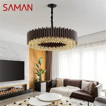 SAMAN Черная люстра, светильники, Роскошный подвесной светильник в постмодернистском стиле, домашний светодиодный декоративный светильник для гостиной, столовой