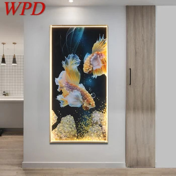 WPD Настенный светильник Современный креативный Рисунок Золотой Рыбки Светодиодные бра Прямоугольная Настенная лампа для дома