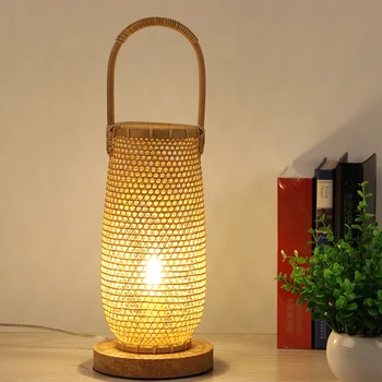 Бамбуковая светодиодная настольная лампа ручной работы, Прикроватные лампы для гостиной, спальни, Портативная Мобильная Настольная лампа, Украшение для дома, Креативный подарок