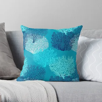 Вентилятор, подушка с коралловым принтом, бирюзовый, аквамариновый и кобальтово-синий цвета, декоративные подушки, наволочки