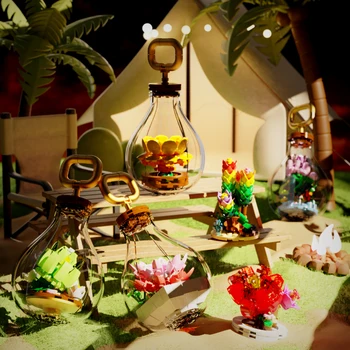 Двенадцать креативных букетов, Цветочные горшки, луковицы растений, серия суккулентов, украшения для дома, Детские строительные блоки, игрушки для сборки