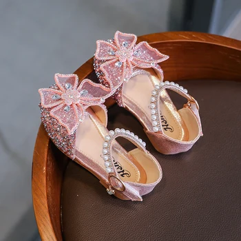 Детские сандалии принцессы для девочек, стразы, бабочки, жемчуг, летняя обувь для танцев, блестящая обувь на плоской подошве для девочек