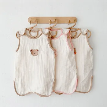 Детский спальный мешок, жилет без рукавов, одеяло для новорожденных, летние Тонкие двухслойные хлопковые детские одеяла, постельное белье