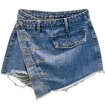 Джинсовые шорты-юбка женская 2022 летние новые джинсовые шорты со свободной талией и дырками