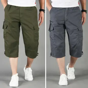 Длинные шорты-карго Мужские Летние повседневные хлопковые бриджи с множеством карманов, Укороченные брюки, военные камуфляжные шорты 5XL