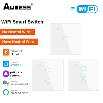 Домашние выключатели Tuya Smart Life Home Alexa Google Home 220V WiFi Беспроводной дистанционный настенный выключатель с голосовым управлением, сенсорный датчик, светодиодная подсветка