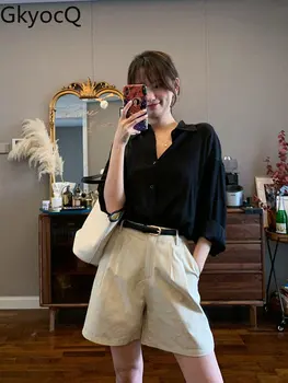 Женские шорты GkyocQ, однотонные повседневные плиссированные короткие брюки с широкими штанинами, простые Свободные бриджи в корейском стиле, Летняя одежда
