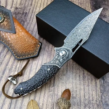 Карманный складной нож Damascus Defense с деревянной ручкой, высококачественные тактические EDC-ножи, подарки для коллекции инструментов для кемпинга и охоты на открытом воздухе