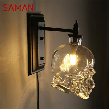 Классический настенный светильник SAMAN, креативные светильники в скандинавском стиле, абажур в виде черепа, дизайнерское бра, промышленная ветровая панель, декоративная