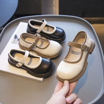 Кожаная обувь для девочек 2023 года, новые весенне-осенние модные нескользящие дышащие детские черные туфли с мягкой подошвой в британском стиле
