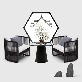 Креативный новый уличный диван в китайском стиле для отдыха в саду, стол и стул из ротанга