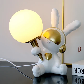 Кролик-астронавт из смолы, настольные лампы для спальни, прикроватная тумбочка, Звездный космический кролик, светодиодный ночник, украшение детской гостиной