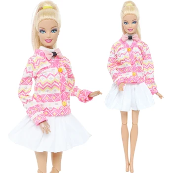 Кукольное Платье BJDBUS, Розовое Полосатое Пальто + Топы с Бантом, Жилет + Мини-Юбка, Униформа для Девочек, Одежда для Куклы Барби, Аксессуары, Игрушка 30 см