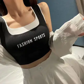 Летний женский спортивный жилет 2021 года из искусственного ледяного шелка из двух частей с накладкой на грудь, верхняя одежда с надписью 
