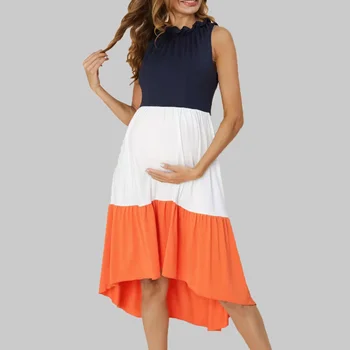 Летняя Новая одежда для беременных с круглым вырезом и без рукавов, женское платье для беременных, однотонные модные повседневные платья