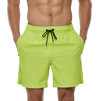 Мужские эластичные плавки, быстросохнущие пляжные шорты с карманами на молнии и сетчатой подкладкой
