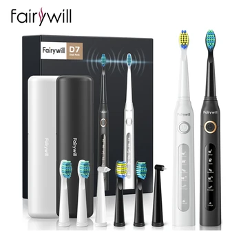 Набор зубных щеток Fairywill Sonic с электрической зубной щеткой FW-D7, USB-зарядка, чехол для зубных щеток для взрослых с насадками для зубных щеток, 5 режимов Smart Time