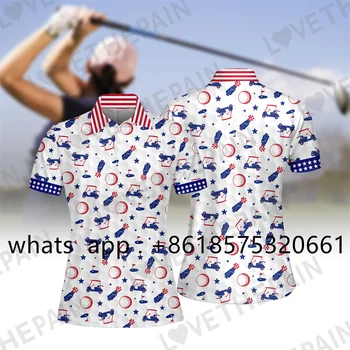Новая женская футболка для гольфа, Спортивная одежда для фитнеса, быстросохнущая рубашка-поло с лацканами, дышащая одежда для гольфа с короткими рукавами и принтом