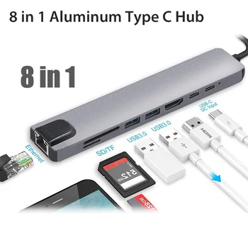 Новый 8в1 Многопортовый USB 3.0 Type C К USB-C Концентратору 4K HDMI-совместимый Адаптер 87 Вт PD Кабель для Быстрой Зарядки с Портом Конвертер для Macbook