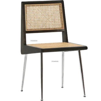 Обеденные стулья из массива скандинавского дерева для столовой, креативная мебель для дома из ротанга, спинка для отдыха, стол и стул ручной работы.