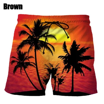 Пляжными шортами с 3D-принтом Tropical Hawaiian Palmtrees, модными мужскими шортами