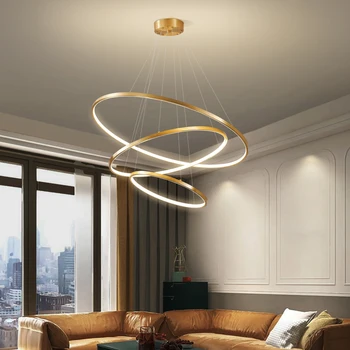 Подвесной светильник TEMAR Nordic Copper со светодиодной подсветкой, Роскошное Золотое простое кольцо, Латунный подвесной светильник, декор для дома, гостиной, отеля