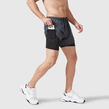 Поддельные спортивные шорты из двух частей, Двухслойные быстросохнущие Дышащие мужские шорты для бега с защитой от света, для фитнеса с тремя указателями