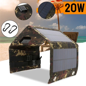 Портативная Солнечная панель мощностью 20 Вт 5 В, складная сумка, водонепроницаемый аварийный источник питания 