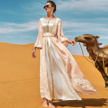 Рамадан Абая Дубай Вечернее длинное платье с вышивкой для женщин, костюм из 3 предметов, арабский костюм-кимоно, женские исламские платья, Кафтан Marocain