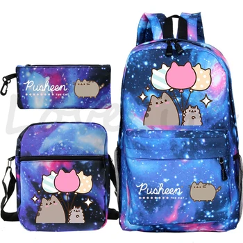 Рюкзак с мультяшным котом, сумка через плечо, пенал, 3 шт./компл., рюкзак для студентов, Сумка для книг для мальчиков и девочек, школьный рюкзак с аниме-принтом, детские рюкзаки