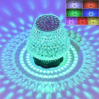 Светодиодная Хрустальная настольная лампа Акриловый проектор 3/16 цветов С сенсорной регулировкой Романтической алмазной атмосферы, USB-сенсорный ночник