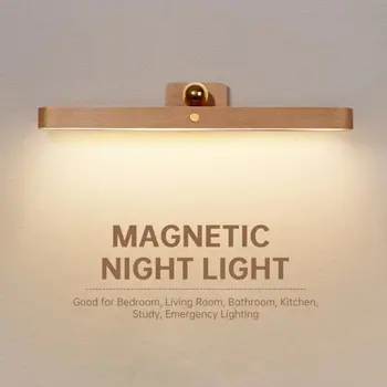 Сенсорная Деревянная зеркальная лампа с регулируемой яркостью, перезаряжаемая через USB в помещении, спальня, Домашнее Беспроводное зеркало, Передняя лампа для макияжа, Светодиодный настенный светильник