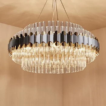 Скандинавская хрустальная люстра, светодиодная люстра из нержавеющей стали, круглая роскошная декоративная лампа для гостиной