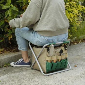 Складной Садовый табурет Портативное Сиденье складного стула со съемной сумкой для хранения Садовых инструментов-органайзера