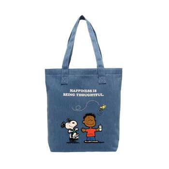 Снупи Чарли Браун Вудсток Мультфильм Милая вышитая джинсовая сумка через плечо большой емкости Аниме Плюшевая игрушка для девочки Подарок на день рождения
