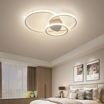 Современный светодиодный потолочный светильник для спальни, гостиной, кабинета, столовой, Белый круг, простой дизайн, люстра с дистанционным управлением