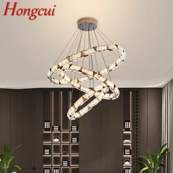 Современный хрустальный подвесной светильник Hongcui, светодиодная кольцевая люстра, креативный светильник, роскошный Круглый декор для гостиной, светильник для виллы