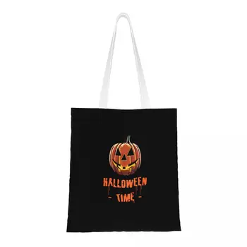Сумки для покупок из тыквы на Хэллоуин, холщовая сумка-тоут, сумки для покупок, складная многоразовая сумка для девочек, дорожная сумка