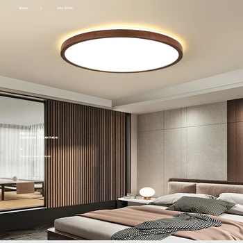 Ультратонкий светодиодный потолочный светильник из массива дерева, холодный и теплый белый естественный свет, светодиодные лампы, потолочный светильник для гостиной